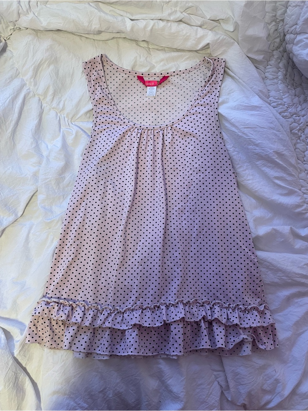 Light pink polka dot ruffled pajama shirt